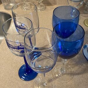 Assorted cobalt blue wine glasses. Set of 5. Excellent condition